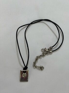 BRIGHTON KNOTTY & NICE LUCK Black Leather Silver SMALL Pendant NECKLACE 16”